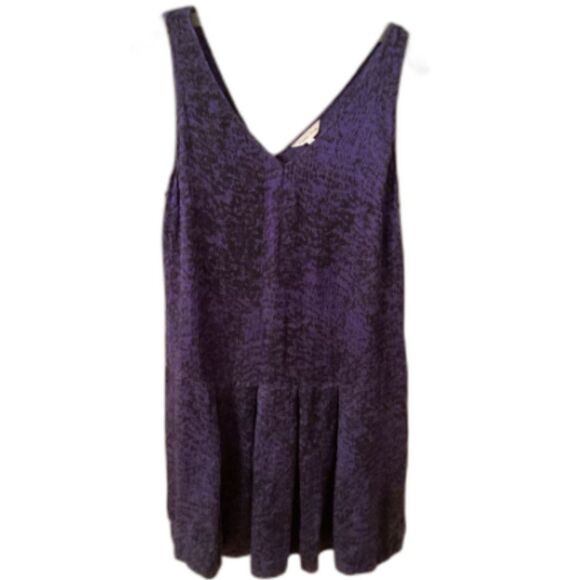 REBECCA TAYLOR SIZE 10 PURPLE AND BLACK PRINT SILK TANK DRESS - Picture 1 of 6